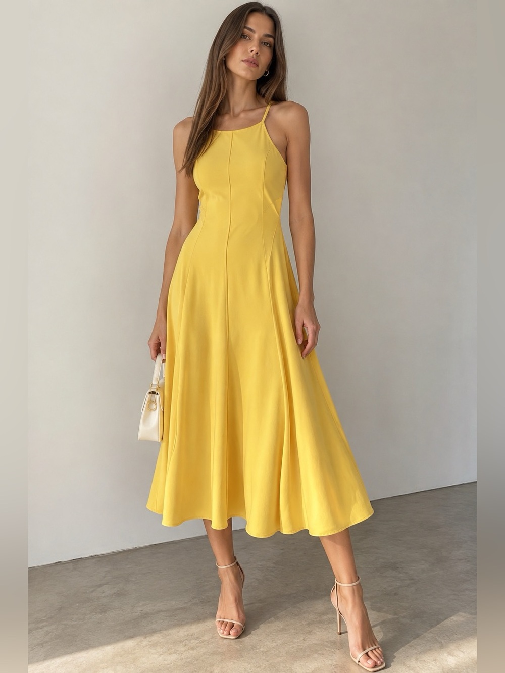 Home Store Yellow Sleeveless Fit & Flare Midi Dress Size S